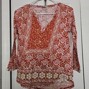Lucky Brand Red and White Patterned Women's Top